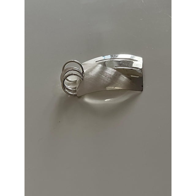 Gold Curved, Unique Brushed Texture, Distinctive Multiple-Ring Bail Sterling Silver Pendant, With Accentuated Pierce-Work Slots Cutout For Sale - Image 8 of 8