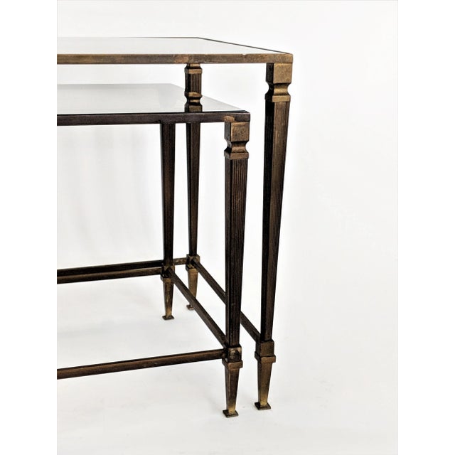1960s Hollywood Regency Maison Jansen Bronze and Glass Nesting Tables - 2 Pieces For Sale - Image 11 of 13