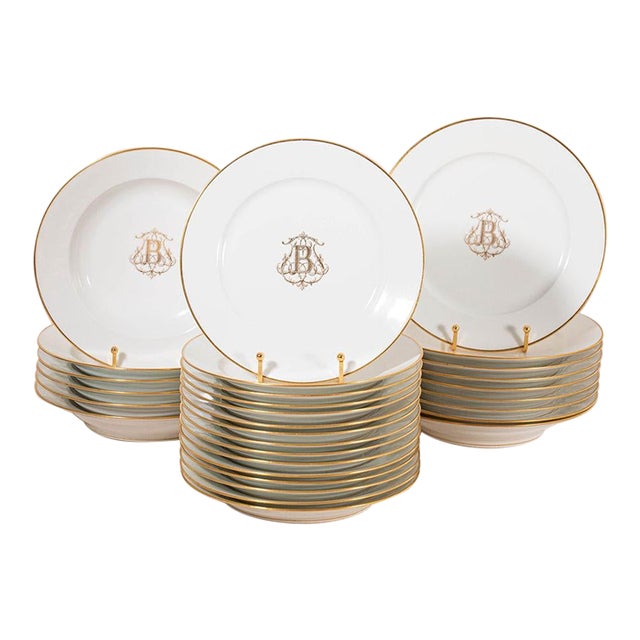 19th Century French Sèvres Porcelain China Monogrammed With 'B' (C. 1874) - 55 Pieces For Sale