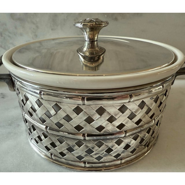 Mid 20th Century Vintage Faux Bamboo Silverplate Serving Dish For Sale - Image 5 of 12