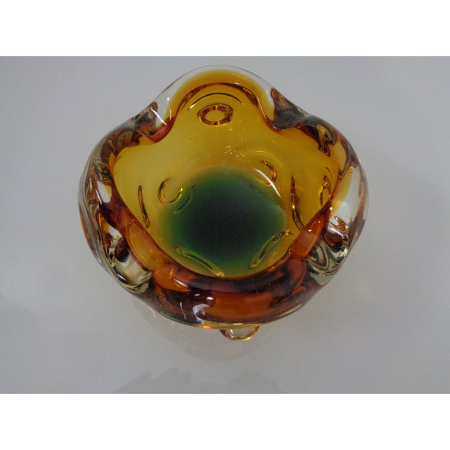 Amber and Green Murano Glass Ashtray, Italy, 1960s For Sale - Image 3 of 15