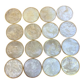 Vintage Hallie St Mary Style Coasters Capiz and Cork - Set of 16 For Sale