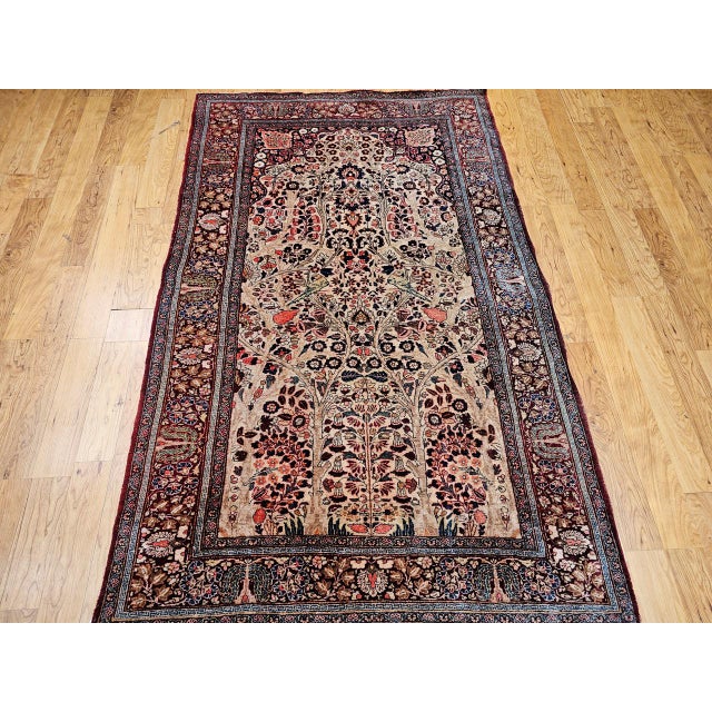 Textile Antique Persian Kashan Rug, Hand-Knotted Wool, Tree of Life Design, Ivory & Burgundy, 4x7 For Sale - Image 7 of 15
