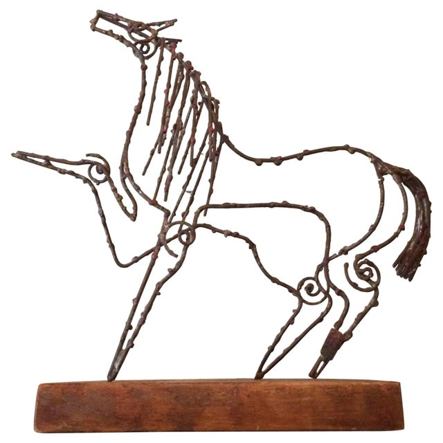 Brown Abstract Brutalist Wire Horse Sculpture Marcello Fantoni for Raymor For Sale - Image 8 of 8
