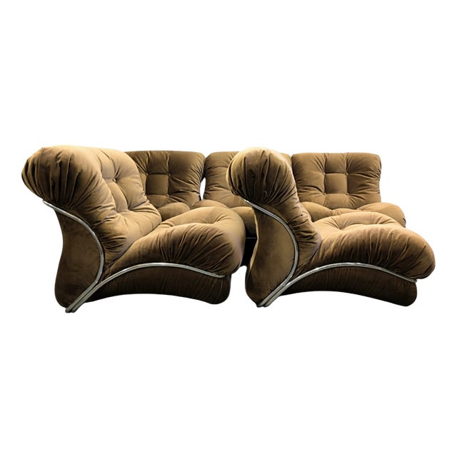 Corolla Modular Chairs in Mocha Striped Velvet from IPE Bologna, 1970s, Set of 5 For Sale