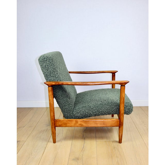 1970s GFM-142 Chair in Olive Fleshy Bouclé attributed to Edmund Homa, 1970s For Sale - Image 5 of 12