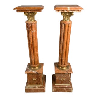 Neoclassical Veined Marble Columns, Set of 2 For Sale