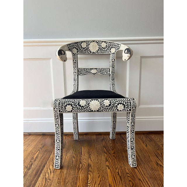 Early 20th Century Set of 4 Anglo-Indian style, bone inlay, ram's head dining chairs For Sale In Nashville - Image 6 of 11