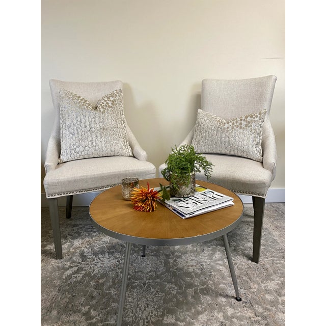 Oyster Cream & Light Gold Velvet Throw Pillow For Sale - Image 4 of 7