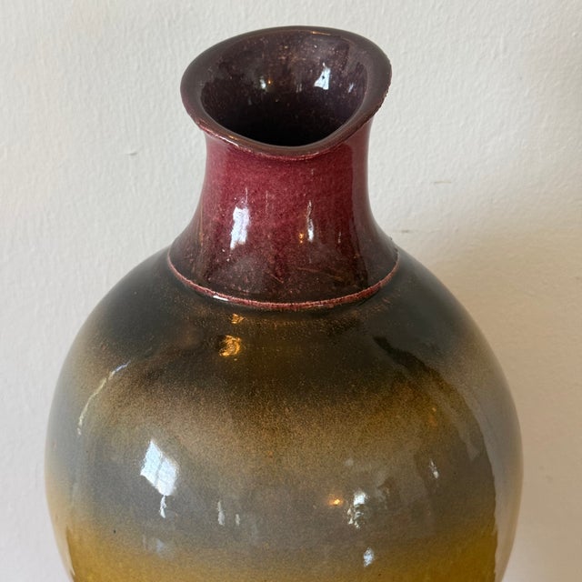 Vintage California Studio Pottery Vase With Oxblood and Ochre Flambe Glaze, Signed Clark For Sale - Image 4 of 6