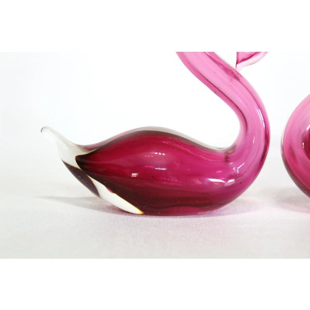 Vintage Pair Hand Thrown Pink Swans For Sale - Image 4 of 8