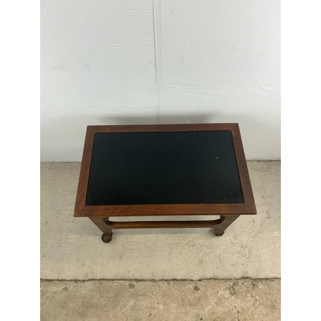 Mid Century Modern End Table With Black Vinyl Top and Wheels For Sale - Image 4 of 12