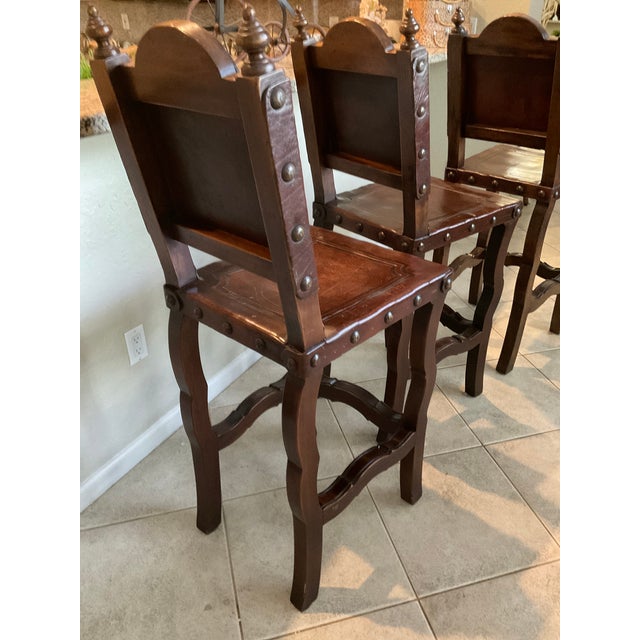 1970s Vintage Spanish Colonial Bar Stools Hand Tooled Leather Seats and ...