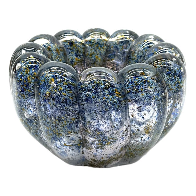 Mouth-Blown Murano Glass Bowl with Framed Bubbles, 1960s For Sale