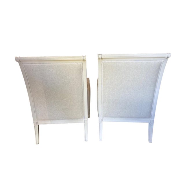 1940s 1940s Directoire Style Louis XVI Bergere Armchairs in Natural Linen - A Pair For Sale - Image 5 of 18