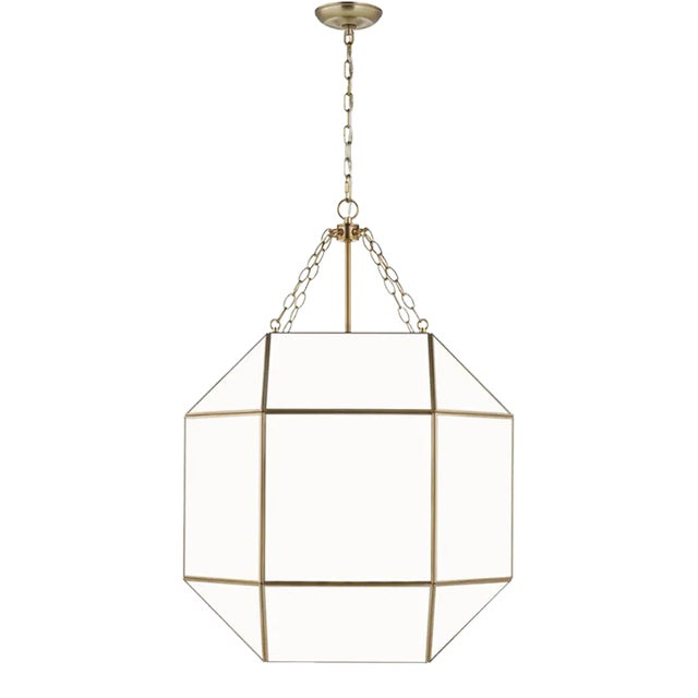 Suzanne Kasler By Visual Comfort Studio Morrison 4-Light Pendant with White Glass Shade in Satin Brass For Sale