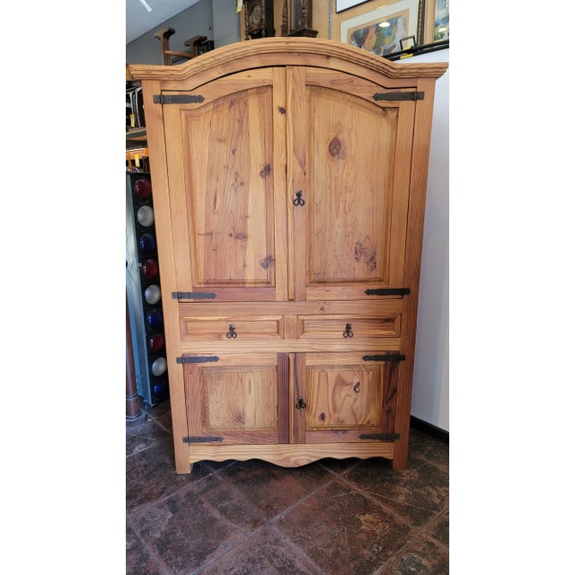 Wood Rustic Solid Pine Armoire Hutch Storage Cabinet For Sale - Image 7 of 12