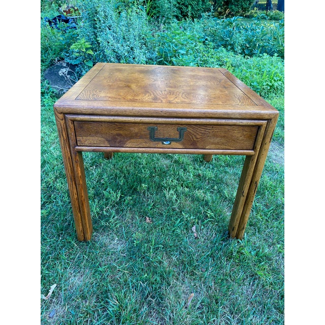 Vintage Henredon Artifacts Mid Century Campaign Style Oak Side