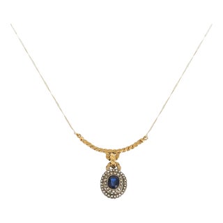 Silver and 19.2k Gold Chain with Sapphire and Diamonds For Sale