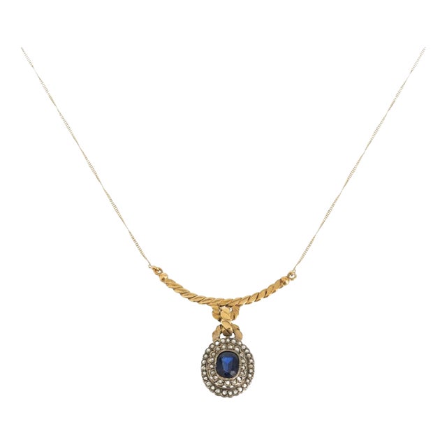 Silver and 19.2k Gold Chain with Sapphire and Diamonds For Sale