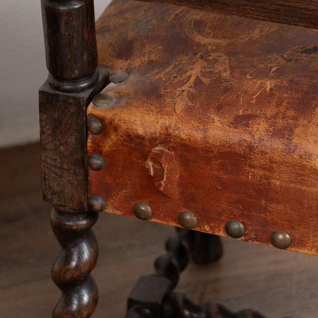 Pair of 19th Century Painted and Embossed Leather Armchairs For Sale - Image 12 of 13