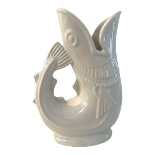 Vintage English White Gurgle Cod Fish Pitcher/Vase For Sale