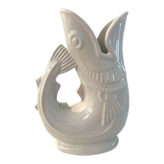 Vintage English White Gurgle Cod Fish Pitcher/Vase For Sale
