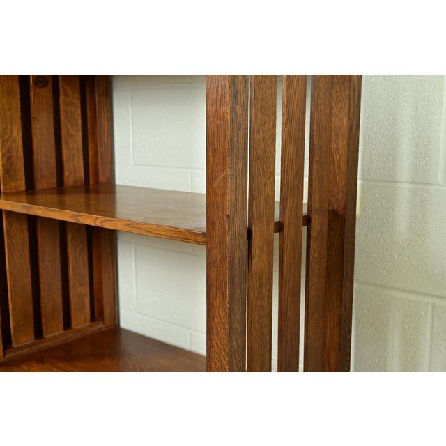 Wood Stickley Mission Oak Arts & Crafts Slatted Tall Bookcases, Pair For Sale - Image 7 of 12