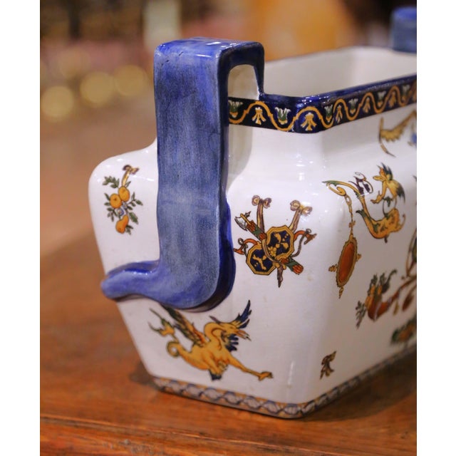 19th Century French Gien Faience Renaissance Revival Garniture Set, 3 Pieces For Sale - Image 10 of 17