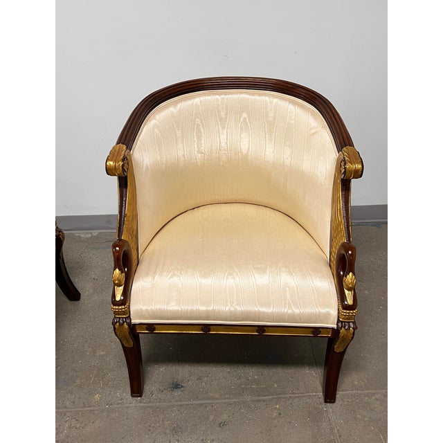 Maitland-Smith Bergère Lounge Chairs With Gilt Parcel Swan Heads - A Pair For Sale - Image 12 of 14