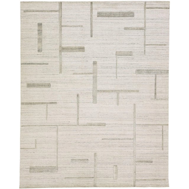 Ivory Ivory Contemporary Texture Handmade Wool & Viscose Rug For Sale - Image 8 of 8