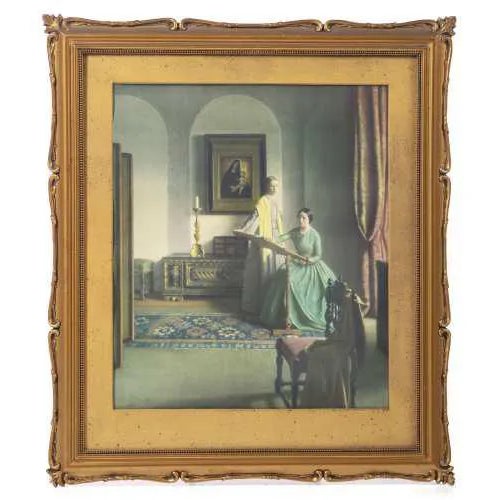 European Artist, Interior Scene, Color Engraving For Sale