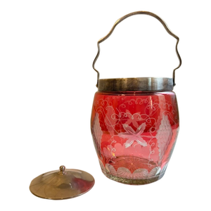 Vintage Bohemia Cranberry Cut-to-Clear Biscuit Jar