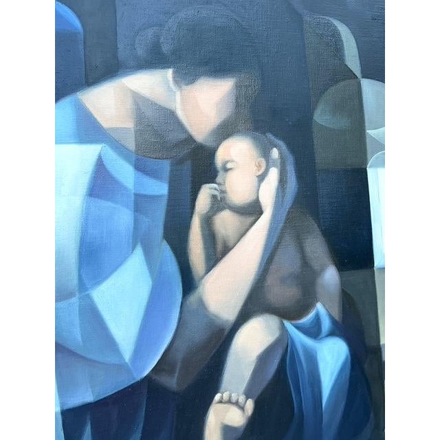 Vintage Original Abstract Figurative Oil Painting of Mother and Child For Sale In West Palm - Image 6 of 12