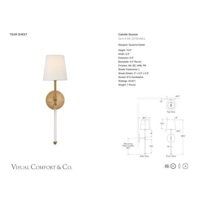 Traditional Suzanne Kasler for Visual Comfort Signature Camille Sconce in Hand-Rubbed Antique Brass with Linen Shade For Sale - Image 3 of 5