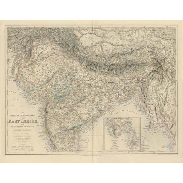 Gold Antique Map of British India with Ceylon Continuation Inset, 1860 For Sale - Image 8 of 8