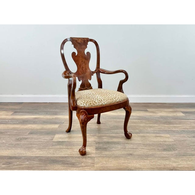Mid 20th Century Vintage Queen Anne Burl Walnut Dining Chairs With Leopard Velvet Seats — Set of 8 For Sale - Image 5 of 18