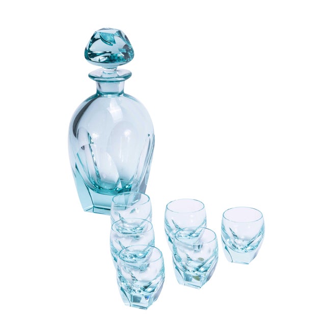 Moser Cut Crystal Decanter and Tumber Set, 1970s, Set of 7 For Sale