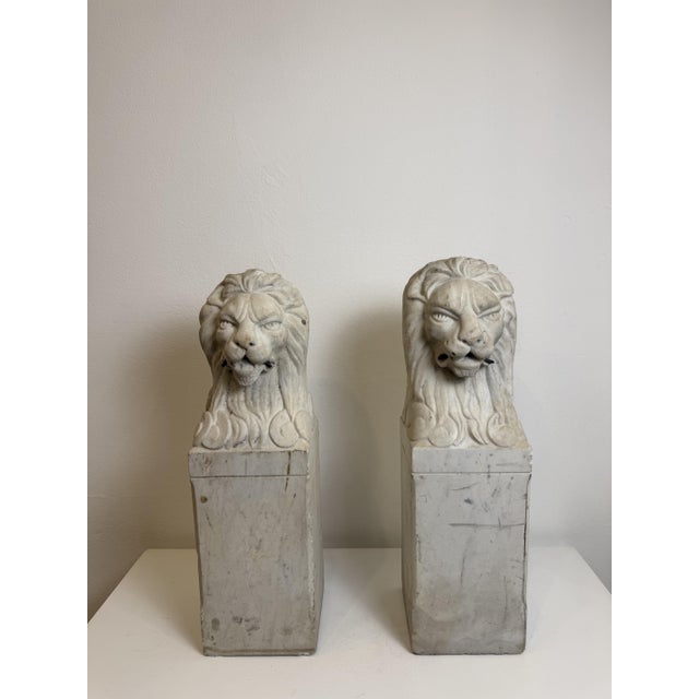 Florentine Lions in White Carrara Marble, Late 19th Century, Set of 2 For Sale - Image 11 of 13