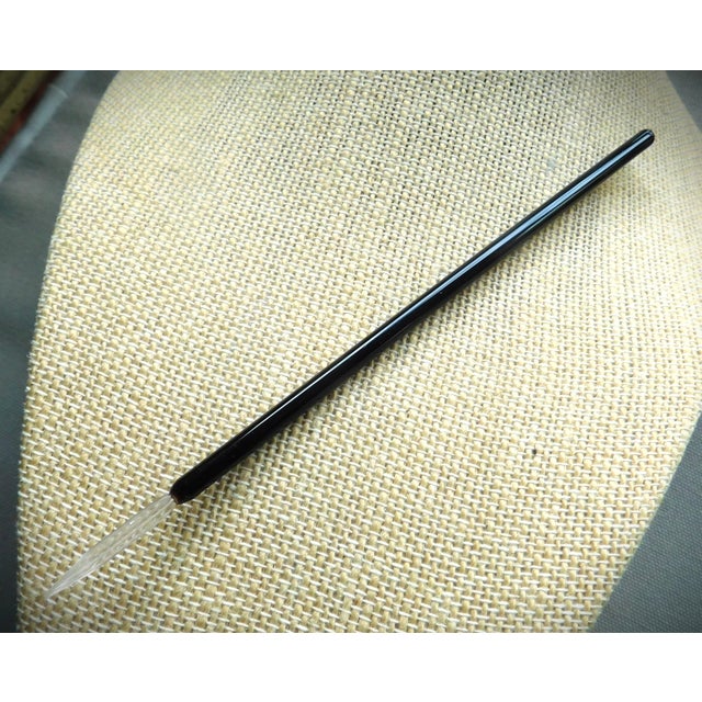 Art Deco Glass Hand Dip Pen, Clear Ribbed Attached Nib For Sale - Image 9 of 11