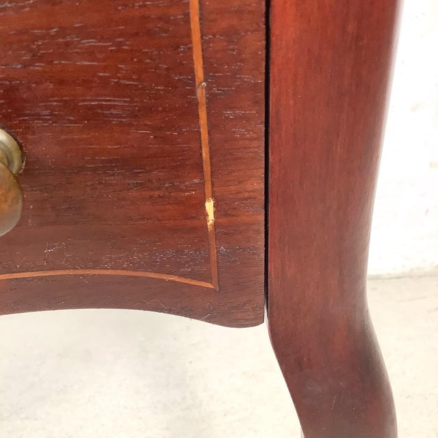 Edwardian Style Mahogany Music Cabinet — Marquetry Inlay, Cabriole Legs For Sale - Image 11 of 12