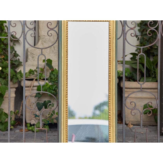 French Giltwood and Green Painted Wedding Mirror With Beaded Frame, Circa 1920 For Sale - Image 4 of 9