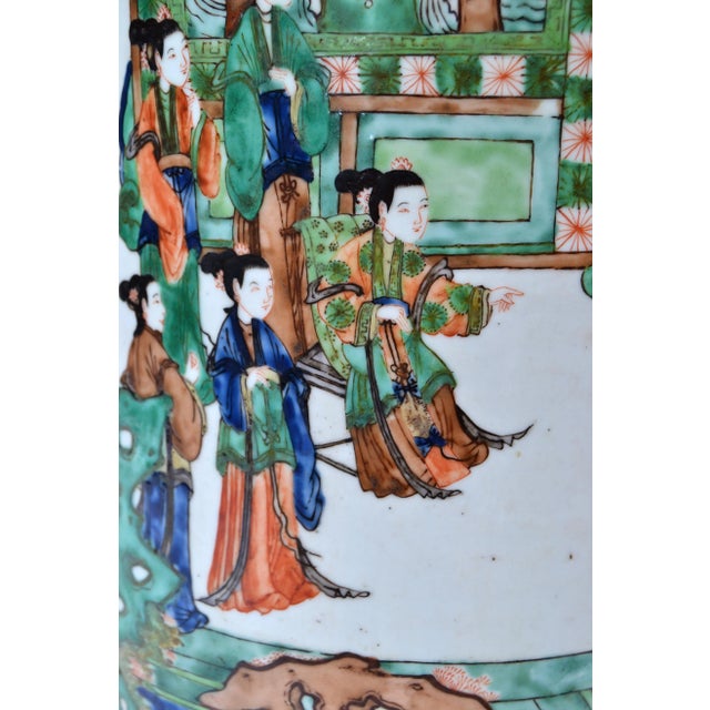 1920s Signed Hand-Painted Chinese Porcelain Table Lamp with Original Shade For Sale - Image 5 of 9