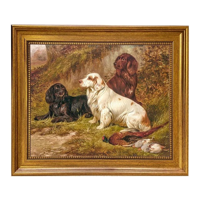 English "Spaniels at Rest" Contemporary Reproduction Print on Canvas After Colin Graeme, 11x14, Antiqued Gold Frame For Sale - Image 3 of 3
