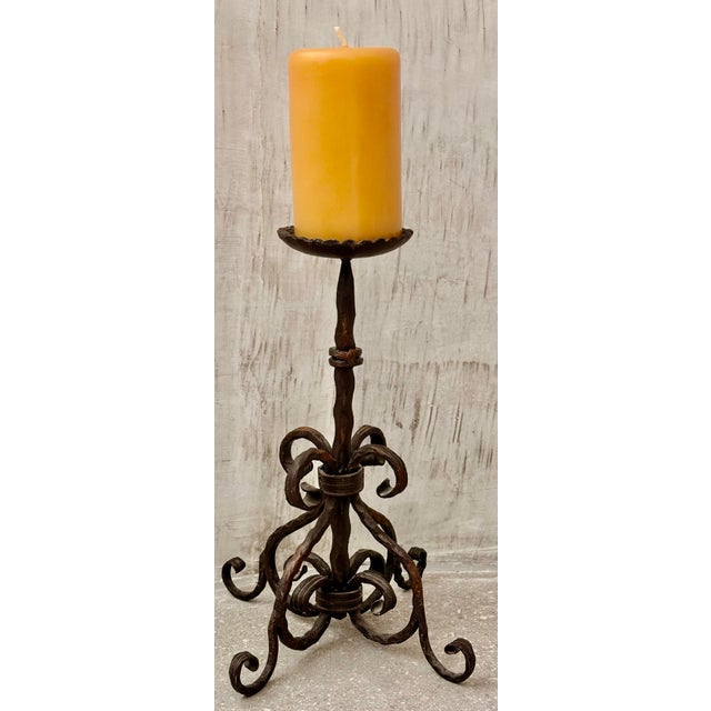 Vintage Spanish Revival Wrought Iron Hand-Forged Spiral Candlestick For Sale - Image 11 of 12