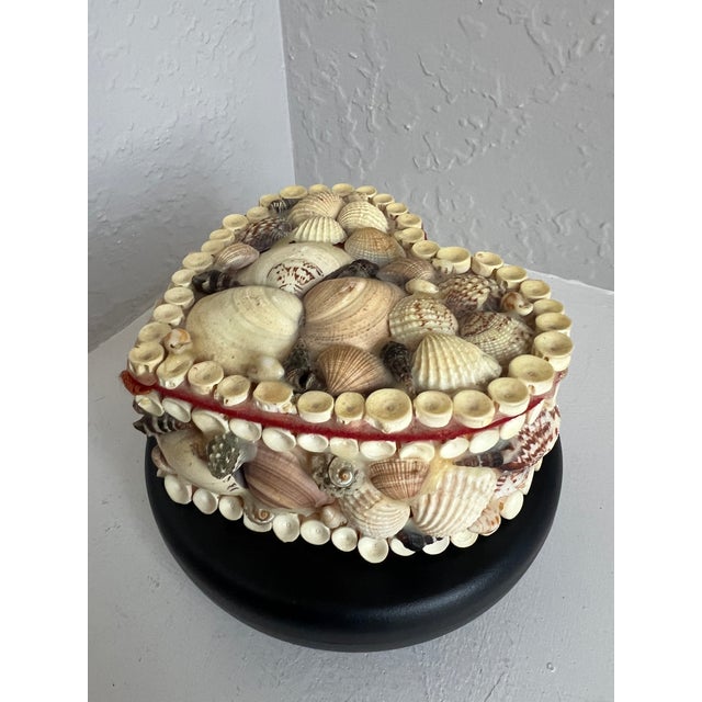 Vintage Seashell Heart Trinket Box | Red Velvet Lined Coastal Keepsake For Sale - Image 4 of 10