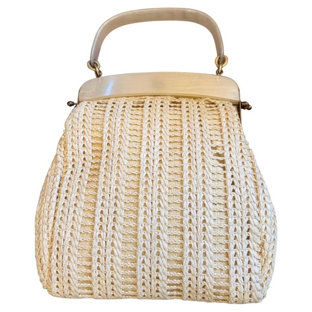 1950s High Quality Bakelite and Woven White Cotton Italian Hand-Bag For Sale - Image 4 of 17