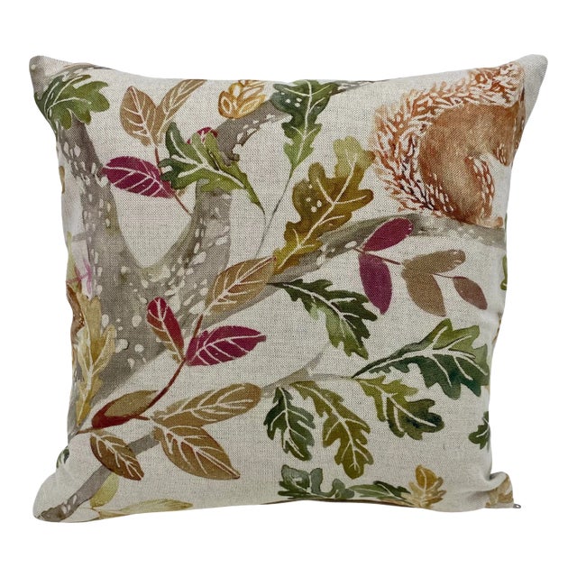 16" Square Pillow Featuring a Scurrying Squirrel and Tree With Fall Colored Foliage Pattern- Made in Uk. For Sale