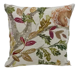 16" Square Pillow Featuring a Scurrying Squirrel and Tree With Fall Colored Foliage Pattern- Made in Uk.