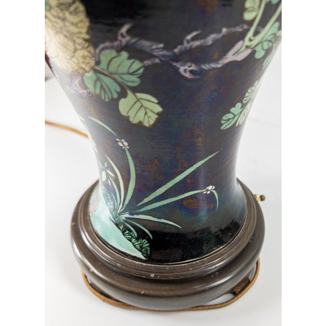 19th Century Chinese Black Glazed Famille Noire Table Lamp Vase For Sale - Image 11 of 12